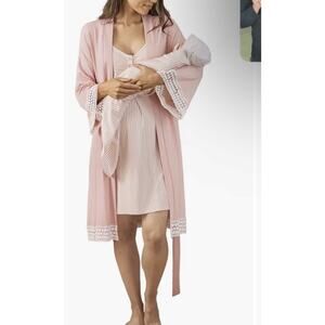 Angel Maternity Women’s Size M/L Bamboo Robe Pink Crochet Trim Hospital Robe NEW